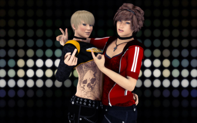 Обои картинки фото 3д графика, люди , people, фон, взгляд, девушки