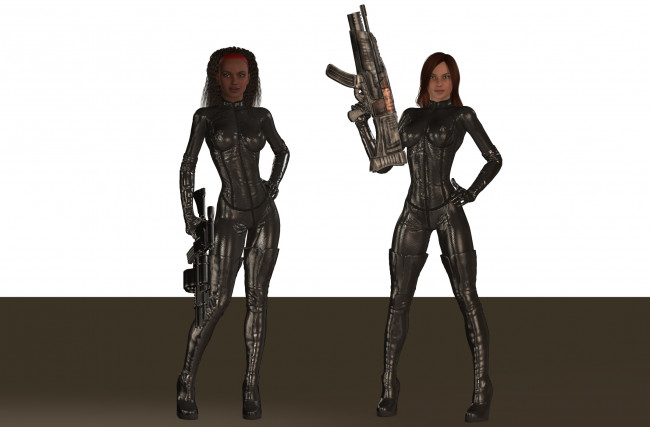 Обои картинки фото 3д графика, фантазия , fantasy, оружие, взгляд, девушки, фон