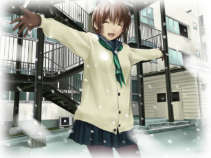 Картинка аниме зима +новый+год +рождество фон взгляд девушка