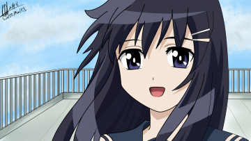 обоя hanbun no tsuki ga noboru sora, аниме, девушка, фон, взгляд