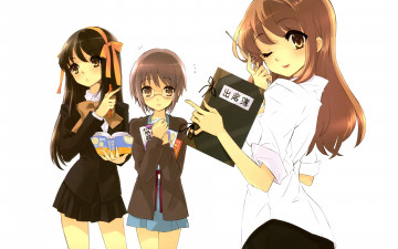 Картинка аниме the+melancholy+of+haruhi+suzumiya девушки взгляд фон