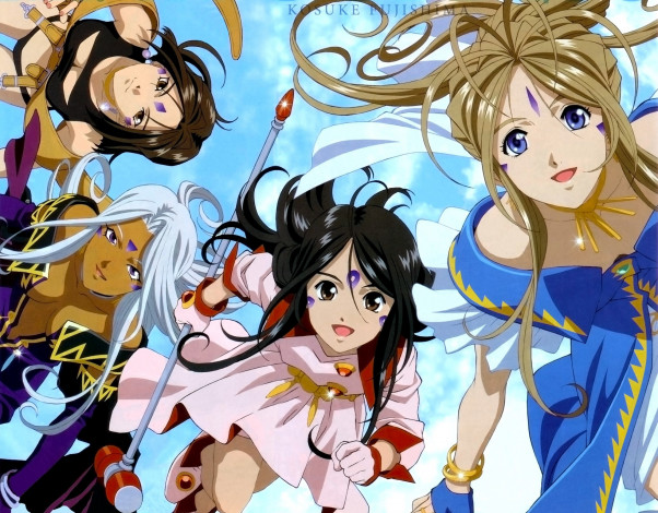 Обои картинки фото аниме, ah,  my goddess, девушки, взгляд, фон