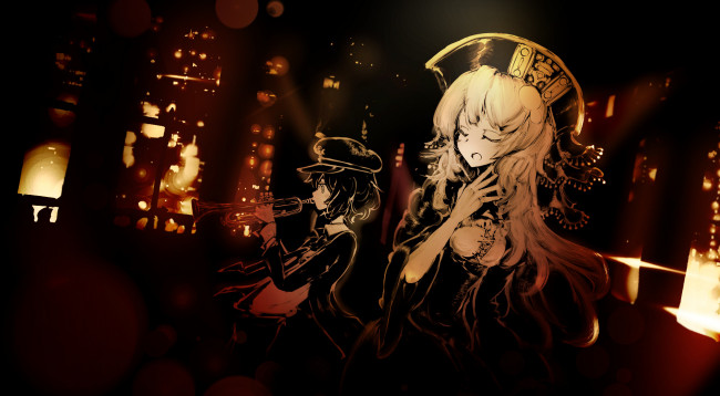 Обои картинки фото аниме, музыка, фон, взгляд, девушки