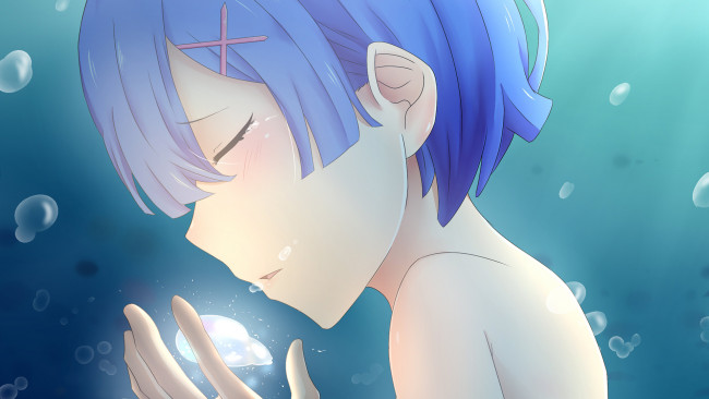 Обои картинки фото аниме, re,  zero kara hajimeru isekai seikatsu, девушка, взгляд, фон