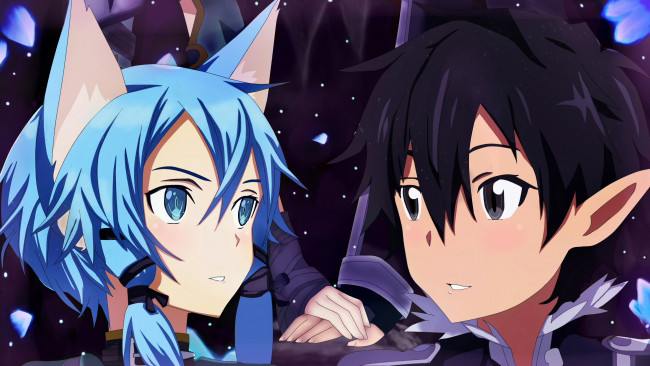 Обои картинки фото аниме, sword art online, kirito, sinon