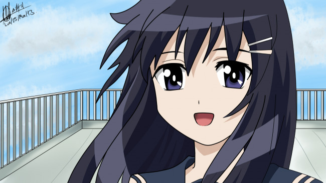 Обои картинки фото hanbun no tsuki ga noboru sora, аниме, девушка, фон, взгляд