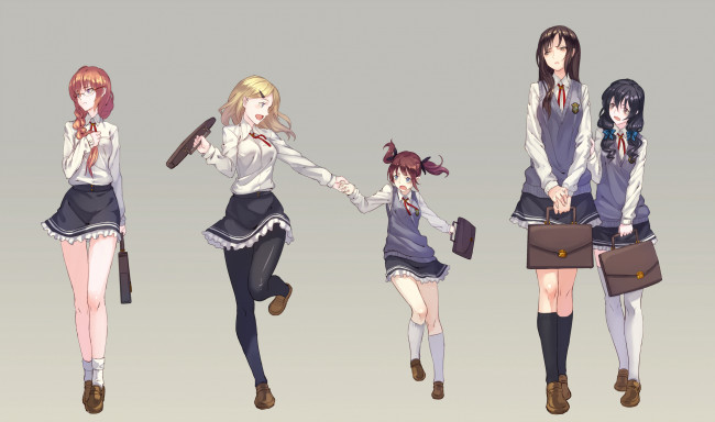 Обои картинки фото аниме, unknown,  другое, фон, взгляд, девушки