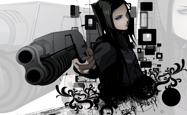 Обои картинки фото ergo proxy, аниме, фон, взгляд, девушка