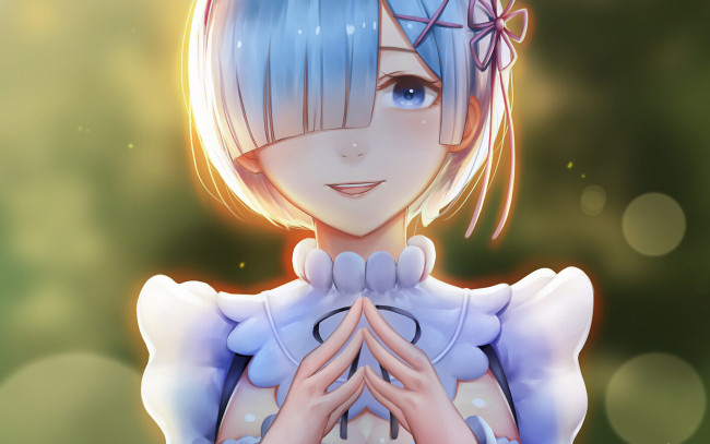 Обои картинки фото аниме, re,  zero kara hajimeru isekai seikatsu, взгляд, девушка, фон