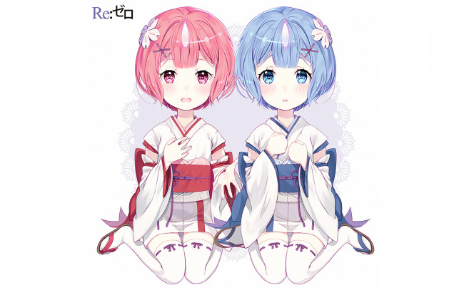 Обои картинки фото аниме, re,  zero kara hajimeru isekai seikatsu, фон, взгляд, девушки