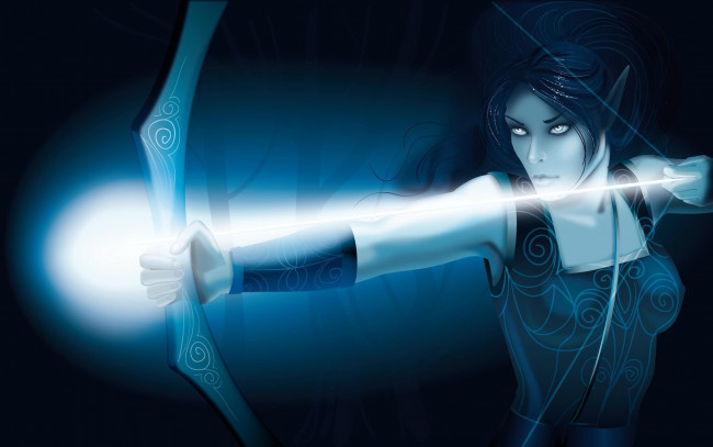 Обои картинки фото фэнтези, эльфы, эльфийка, лучница, свет, лук