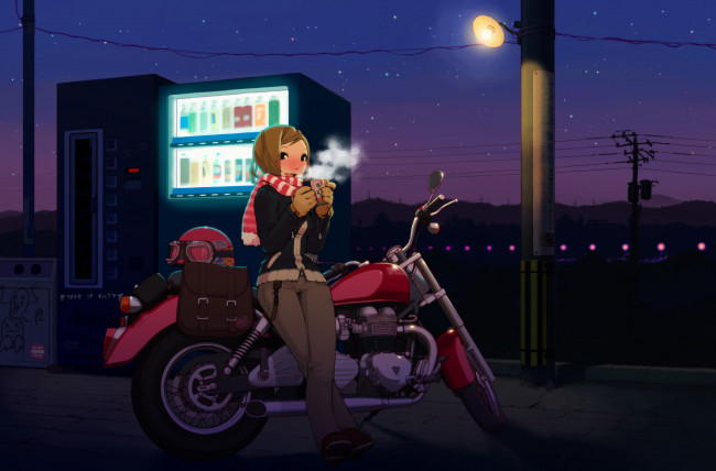 Обои картинки фото аниме, оружие,  техника,  технологии, фон, взгляд, девушка