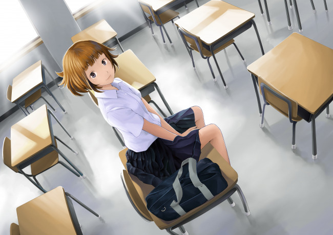 Обои картинки фото аниме, unknown,  другое, фон, девушка, взгляд