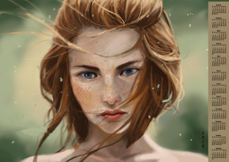 Картинка календари рисованные +векторная+графика веснушки взгляд лицо девушка 2018