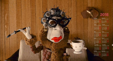 Картинка календари кино +мультфильмы 2018 женщина очки чашка бигуди мундштук