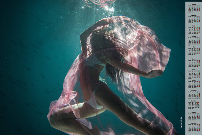 Обои картинки фото календари, девушки, купальник, водоем, 2018