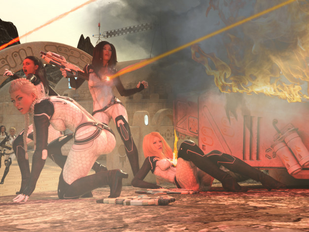 Обои картинки фото 3д графика, фантазия , fantasy, взгляд, девушки, фон