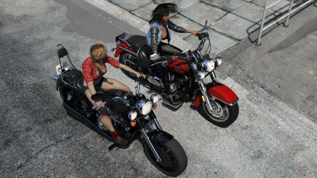 Обои картинки фото 3д графика, люди-авто, мото , people- car ,  moto, фон, взгляд, девушки