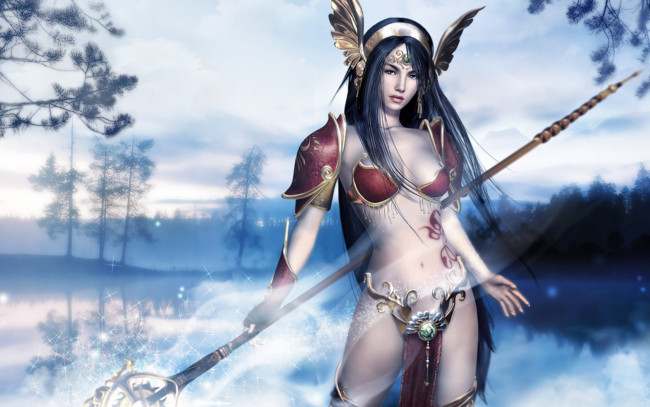 Обои картинки фото видео игры, a3,  age of sovereign , project a3, туман, деревья, посох, девушка