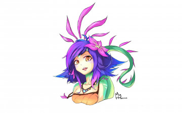 обоя видео игры, league of legends, лицо, цветок, лиана, neeko