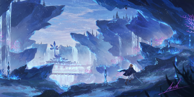 Обои картинки фото видео игры, the legend of zelda, скалы, дворец, тропа, линк