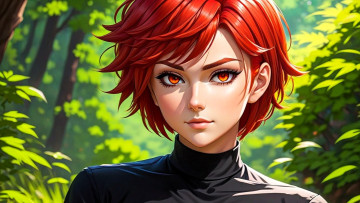 обоя рисованное, люди, девушка, лицо, свитер, лес