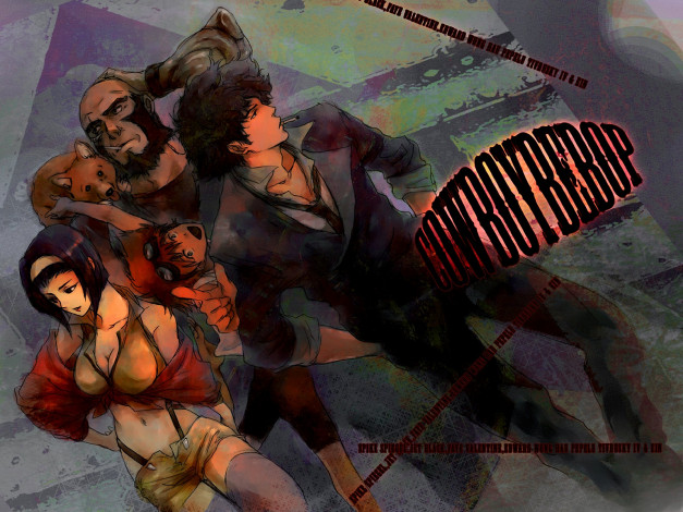 Обои картинки фото аниме, cowboy, bebop, spike, ed, ein, faye, jet