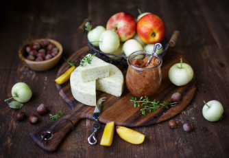 Картинка еда разное фундук джем яблоки сыр