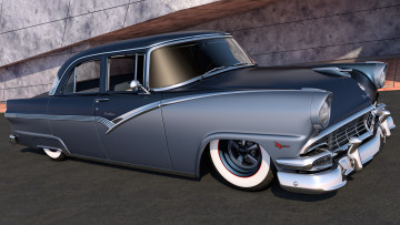 обоя автомобили, 3д, town, airlane, ford, 1956, sedan