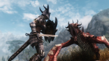 Картинка the+elder+scrolls+v +skyrim видео+игры воин дракон