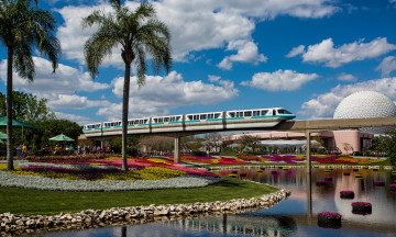 Картинка техника поезда речка парк поезд монорельс эстакада