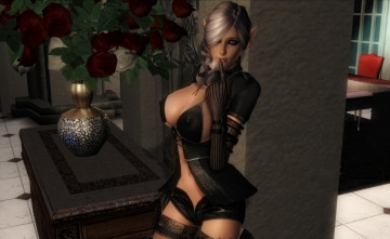 обоя 3д графика, elves , эльфы, эльфийка, ваза