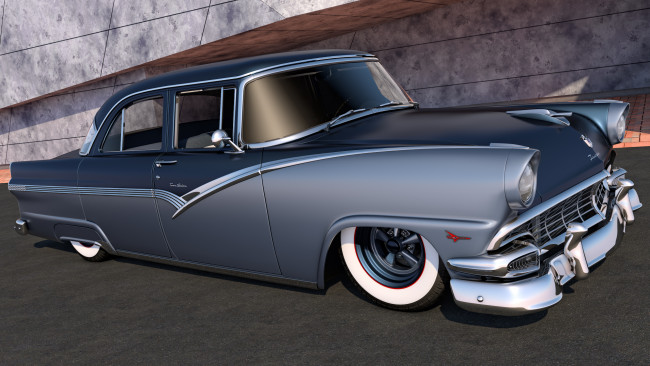 Обои картинки фото автомобили, 3д, town, airlane, ford, 1956, sedan