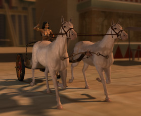Картинка 3д+графика люди+ people упряжка карета лошади фон взгляд девушка