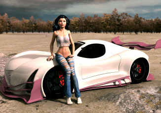 Картинка 3д+графика люди+ people автомобиль грудь фон взгляд девушка