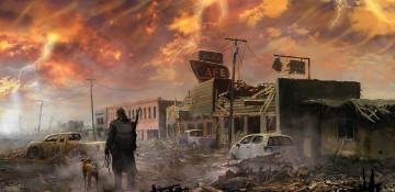 Картинка фэнтези иные+миры +иные+времена разрушения пес мужчина выживший постапокалипсис