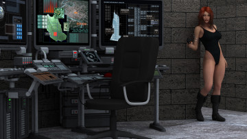 Картинка 3д+графика фантазия+ fantasy оружие фон взгляд девушка пульт