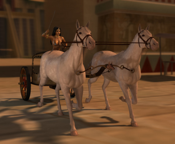 Обои картинки фото 3д графика, люди , people, упряжка, карета, лошади, фон, взгляд, девушка