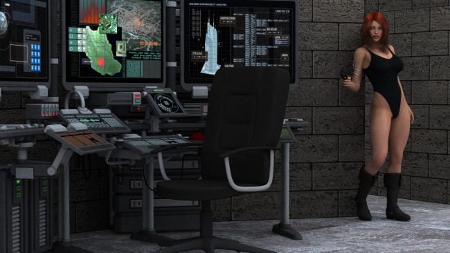 Обои картинки фото 3д графика, фантазия , fantasy, оружие, фон, взгляд, девушка, пульт