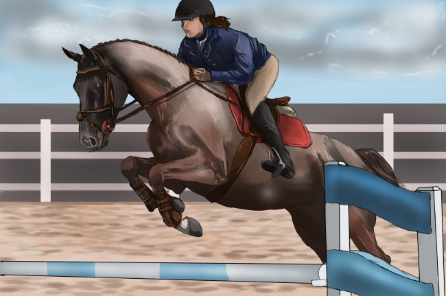 Обои картинки фото рисованное, животные,  лошади, всадник, лошадь