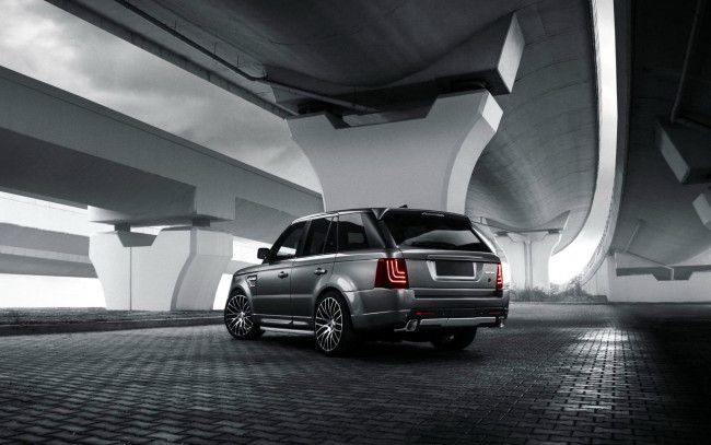 Обои картинки фото автомобили, range rover, серебристый, sport, здание, плитка, площадка