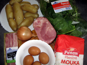 Картинка еда разное шпинат лук ветчина картофель яйца