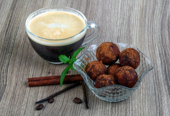 Картинка еда кофе +кофейные+зёрна шоколадные пирожные зерна мята корица ваниль