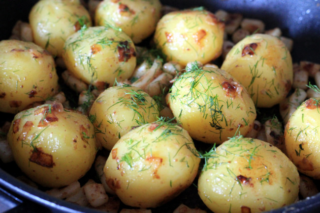 Обои картинки фото еда, картофель, клубни, укроп