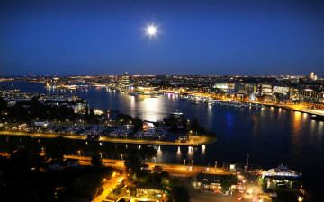 Картинка города амстердам+ нидерланды огни вечер река