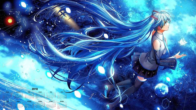 Обои картинки фото календари, аниме, планета, девушка, 2018