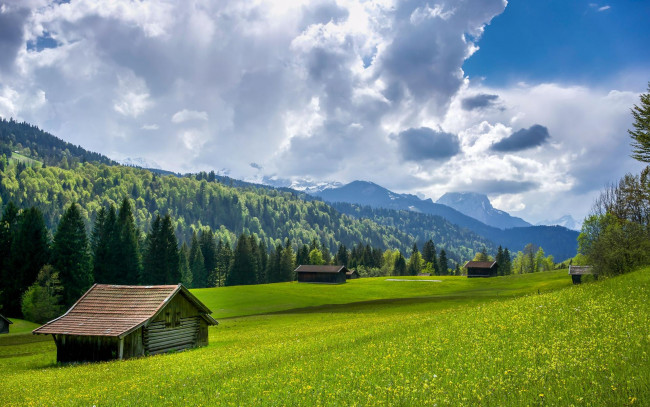 Обои картинки фото города, - пейзажи, альпы, поле, гармиш, германия, миттенвальд