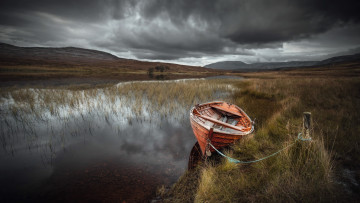 Картинка природа реки озера лодка вода пейзаж пасмурное небо