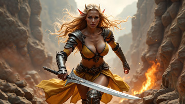 Картинка фэнтези демоны нейросети графика нейроарт ai art нейронные сети рисунки нейро искусство нейрографика graphics neuroart neural networks drawings neuro neurography девушка с мечом