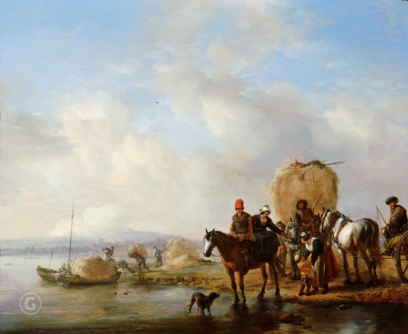 Обои картинки фото philips wouwerman, рисованное, живопись, маурицхeйс, вауэрман, филипс, телега, с, сеном, gallerix